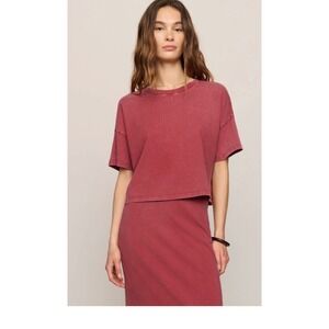 Z Supply Burgundy Cropped Boxy T-Shirt Cotton Mineral Wash Medium